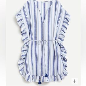 J. Crew Blue and White Ruffle Beach Coverup Tunic